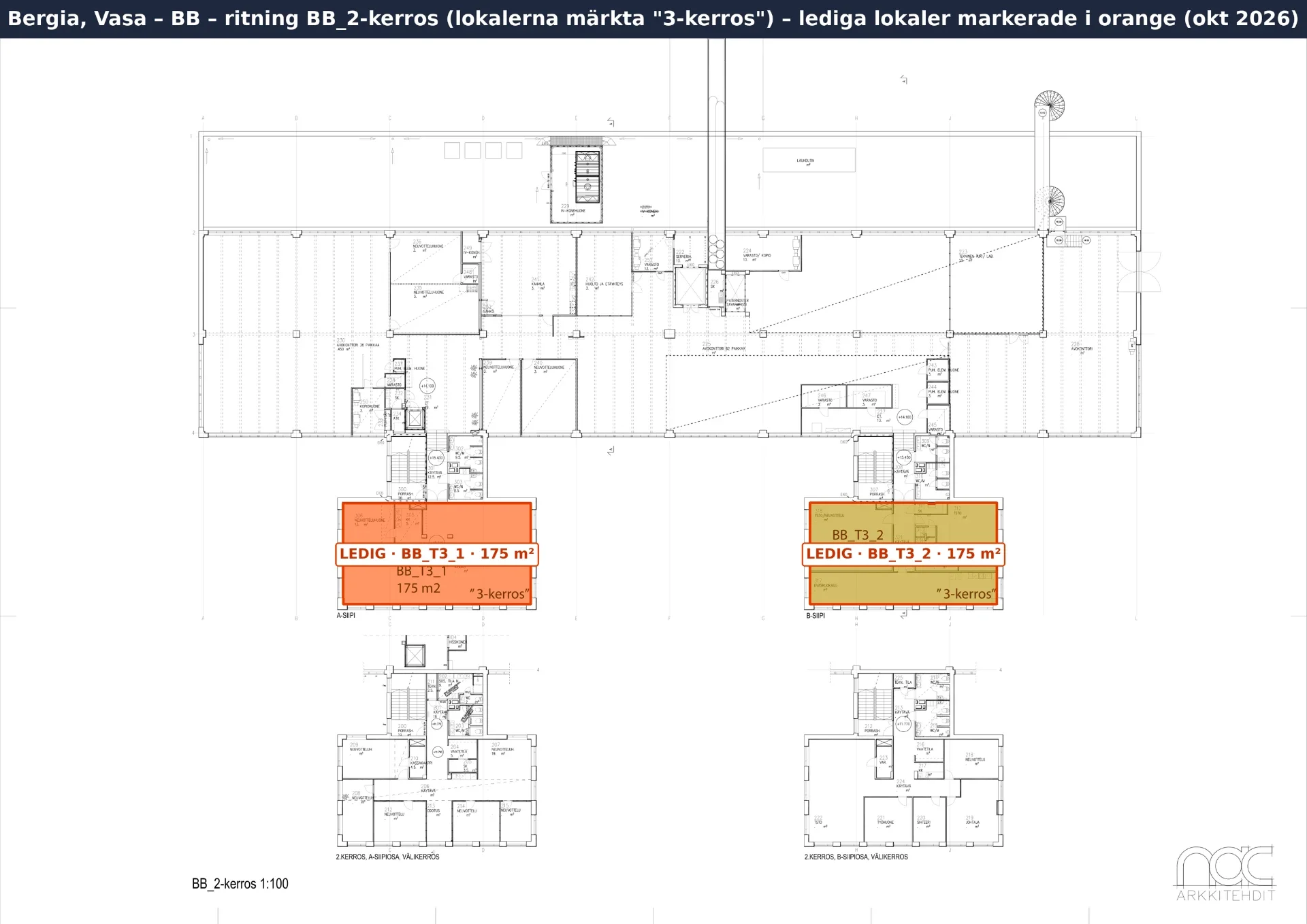 Pohjapiirros – BB_T3_1 ja BB_T3_2 – 175 m² kumpikin
